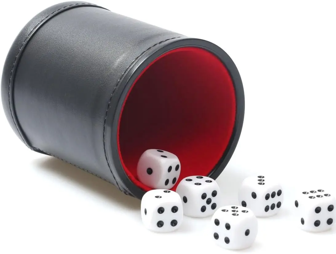 

Felt Lined PU Leather Dice Cup Set with 6 Dot Dices for Casino Games, Black