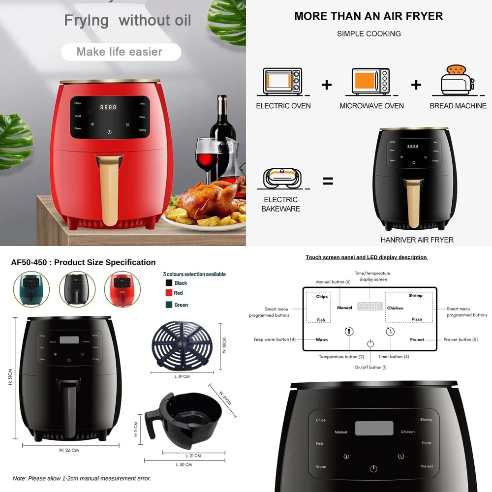 

2026-hot sell 6L Air Fryer Large-capacity French Fry Machine Multi-functional Electric Fryer Oil-free Healthy Life 360