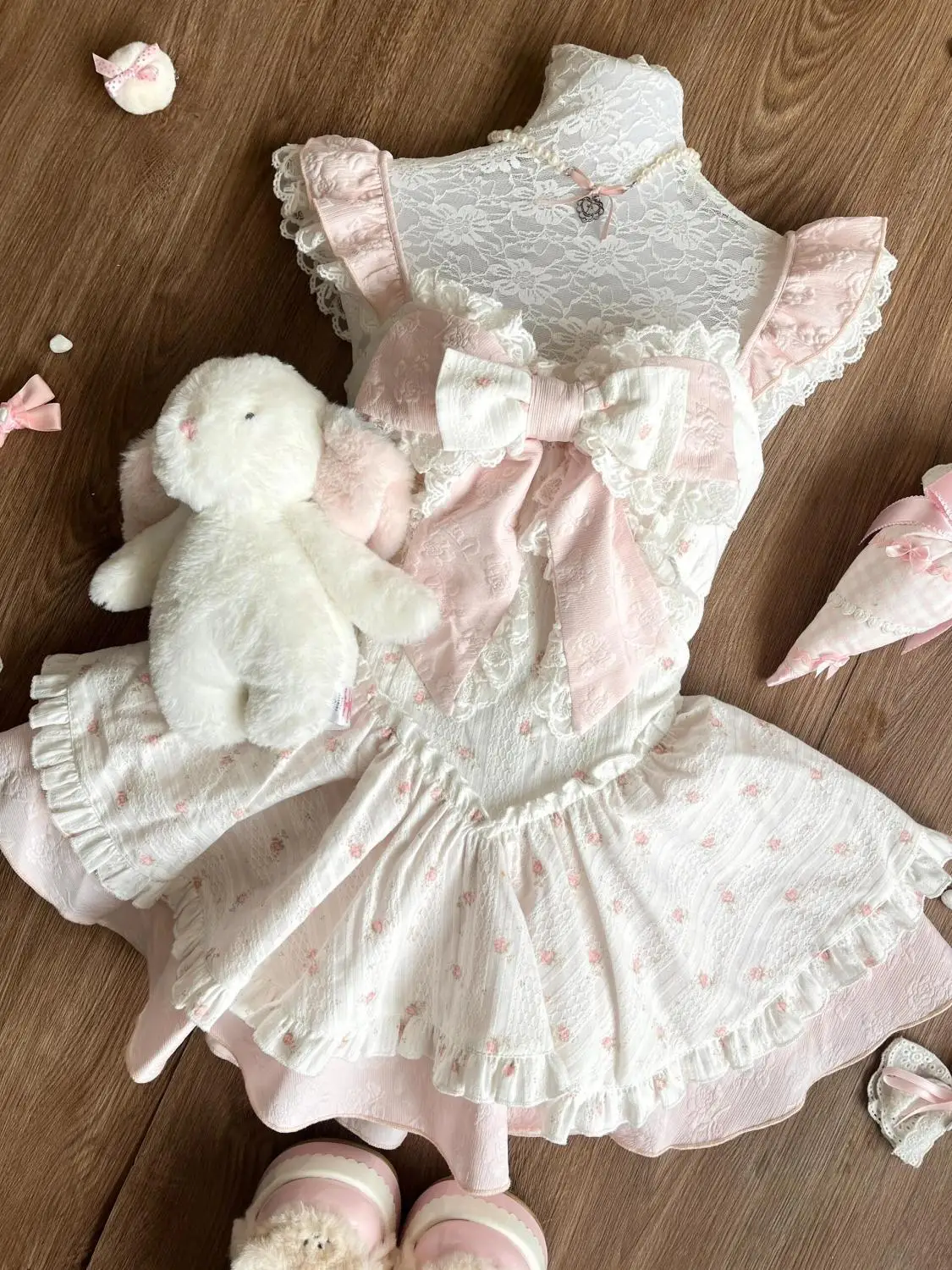 Vestido de princesa de renda de verão doce menina plissado sem mangas vestido feminino arco rosa bonito estilo lolita malha saia em camadas roupa adorável