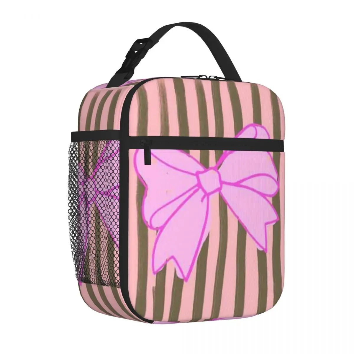 Bestselling Pink Girly Ribbon Bow Compact Style Nylon Lunch Bag Campus Lunch Thermal Food Carrier