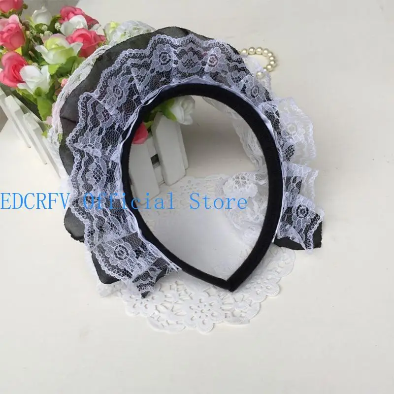

652F Girls Lace Headwear Multilayer Lace Headband Mesh Lace Novelty Headpiece Maid Anime Cosplay Hair Ornaments