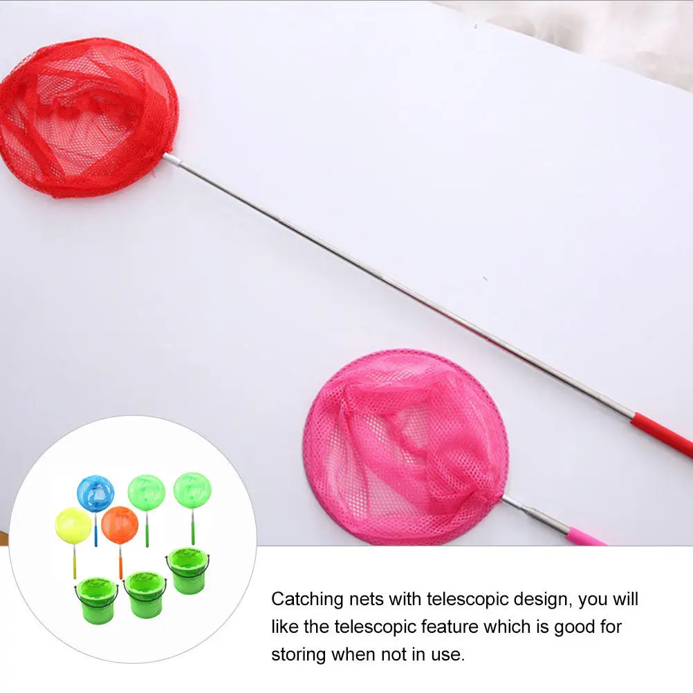 1 セット子供用キャッチネットセットカラフルな格納式昆虫ネット屋外蝶釣り用大型ポケット安全設計ステンレス