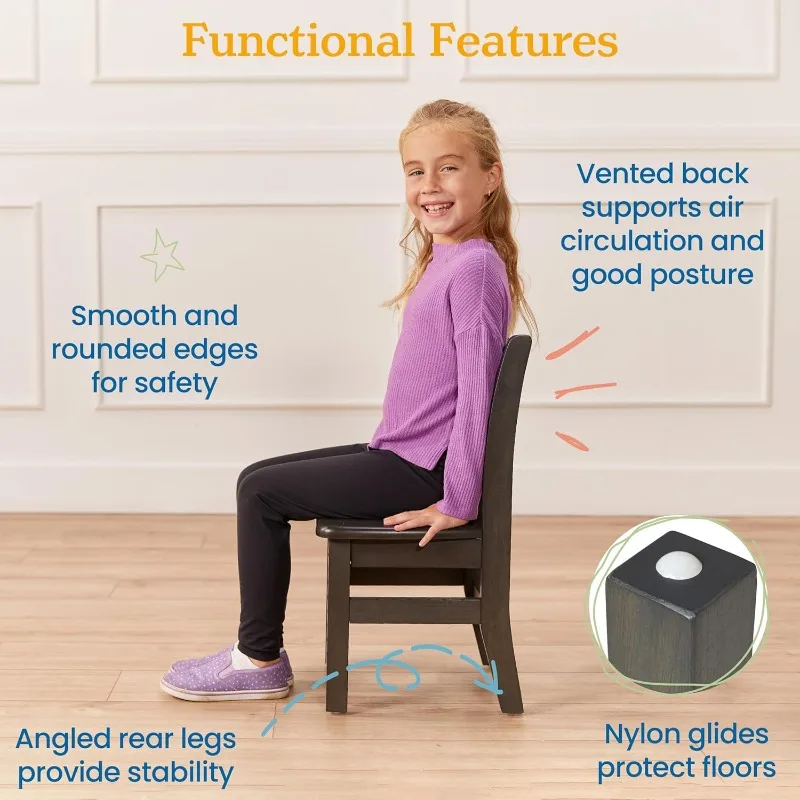 Juego de mesa y sillas rectangulares de madera dura de 24 x 36 pulgadas, altura de asiento de 12 pulgadas, muebles para niños, lavado gris