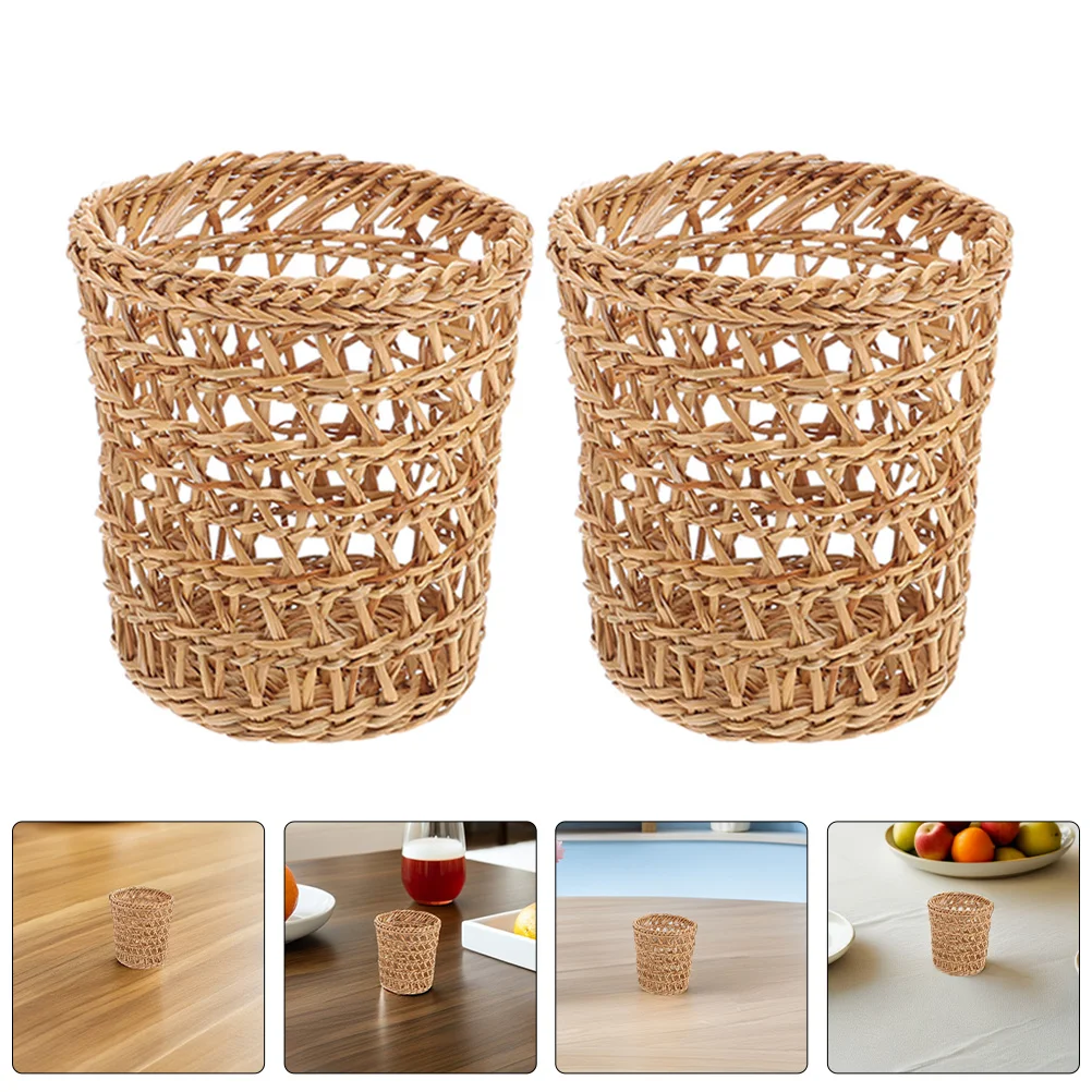 

6Pcs Woven Rattan Cup Sleeves Handcrafted Straw Insulation Glass Drink Covers Heat Resistant Stylish Home Decor