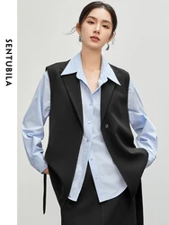 SENTUBILA Women Office Lady Loose Vest   2024 Spring Fall Sleeveless Single Button Sashes Simple Basic  Clothes 143J56277