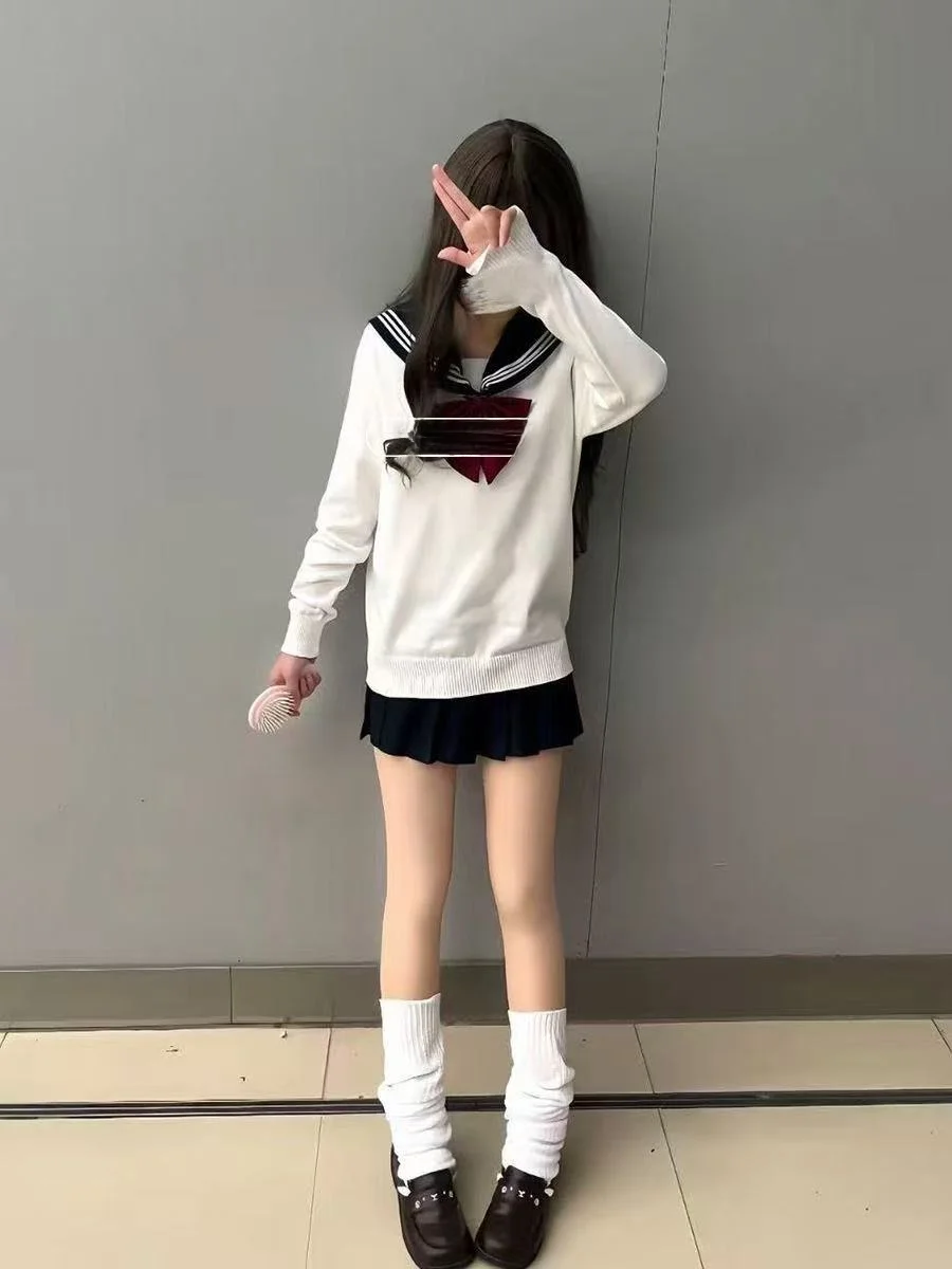 

Оригинальный вязаный свитер JK orm Basic Sle Sailor Suit Белая футболка Inner ort Sve College Sle Открытый кардиган Sweate...