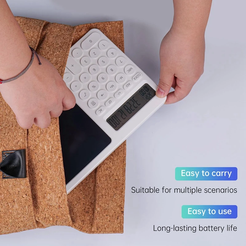 1 Piece Calculator With LCD Writing Tablet White ABS 2-In-1 Desktop Standing Calculator