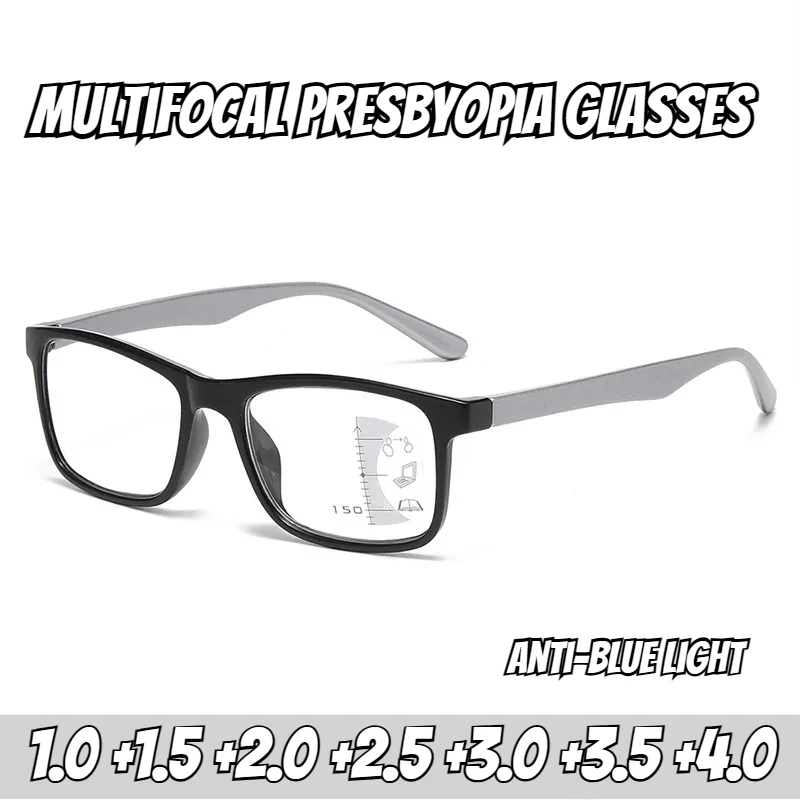 

New Progressive Multifocal Presbyopia Glasses HD Anti-blue Light Reading Glasses Neutral Fashion Presbyopia Glasses +3.0+3.5+4.0