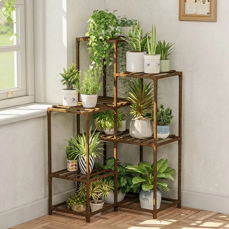 Indoor Multiple Layers Solid Wood Plant Stand Living Room Balcony Display Rack Indoor Balcony Flower Rack Plant Pot Stand