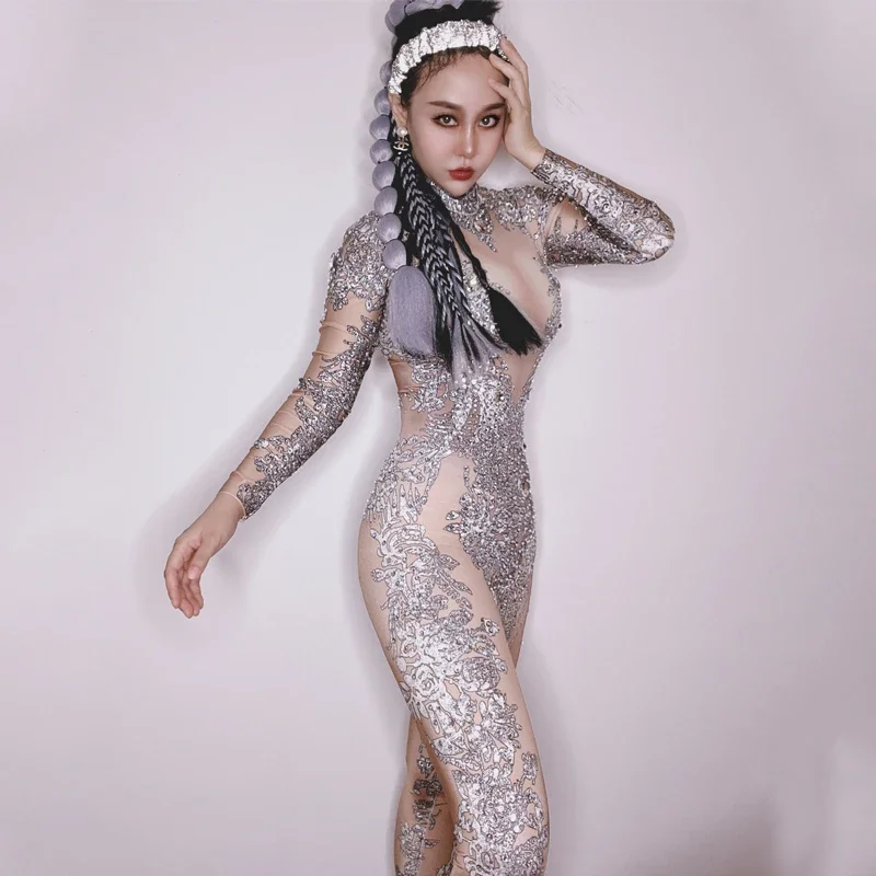Nightclub Bar Dj Ds Jazz Dance Clothing Women Sexy Rhinestones Jumpsuit Carnival Party Outfits Gogo Costumes Rave Clothes