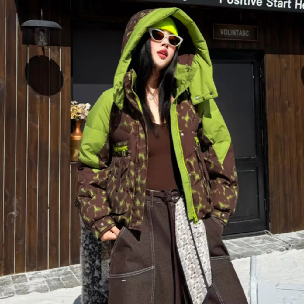 Chaqueta de plumón con estampado Tie Dye para mujer, abrigo grueso de plumón de pato blanco, Parka corta, prendas de vestir exteriores, moda coreana, invierno, súper hermoso