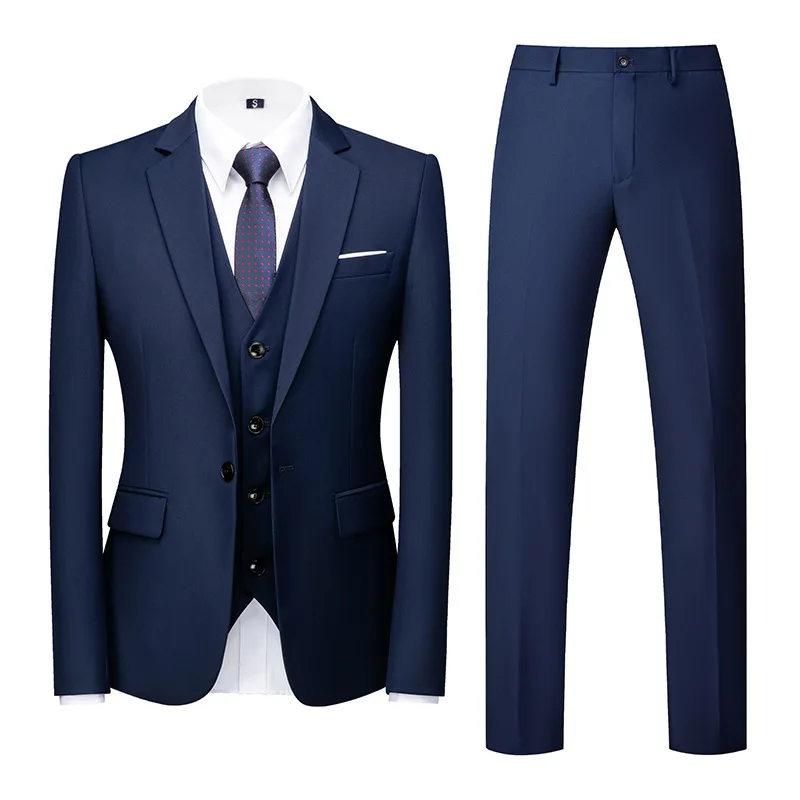 Mens Suits (Blazer+ Vest + Pants) Fashion Business Casual Slim-fit Wedding Gentleman Solid Color Work Evening Suit M-6XL