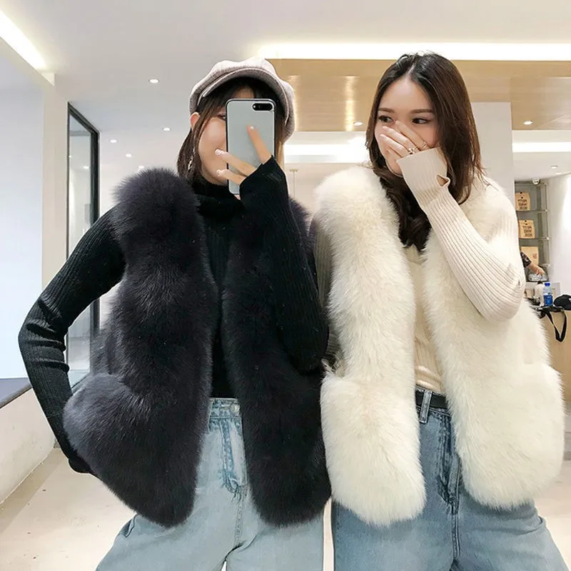 

Fur mixed vest for women thick warm and plush coat