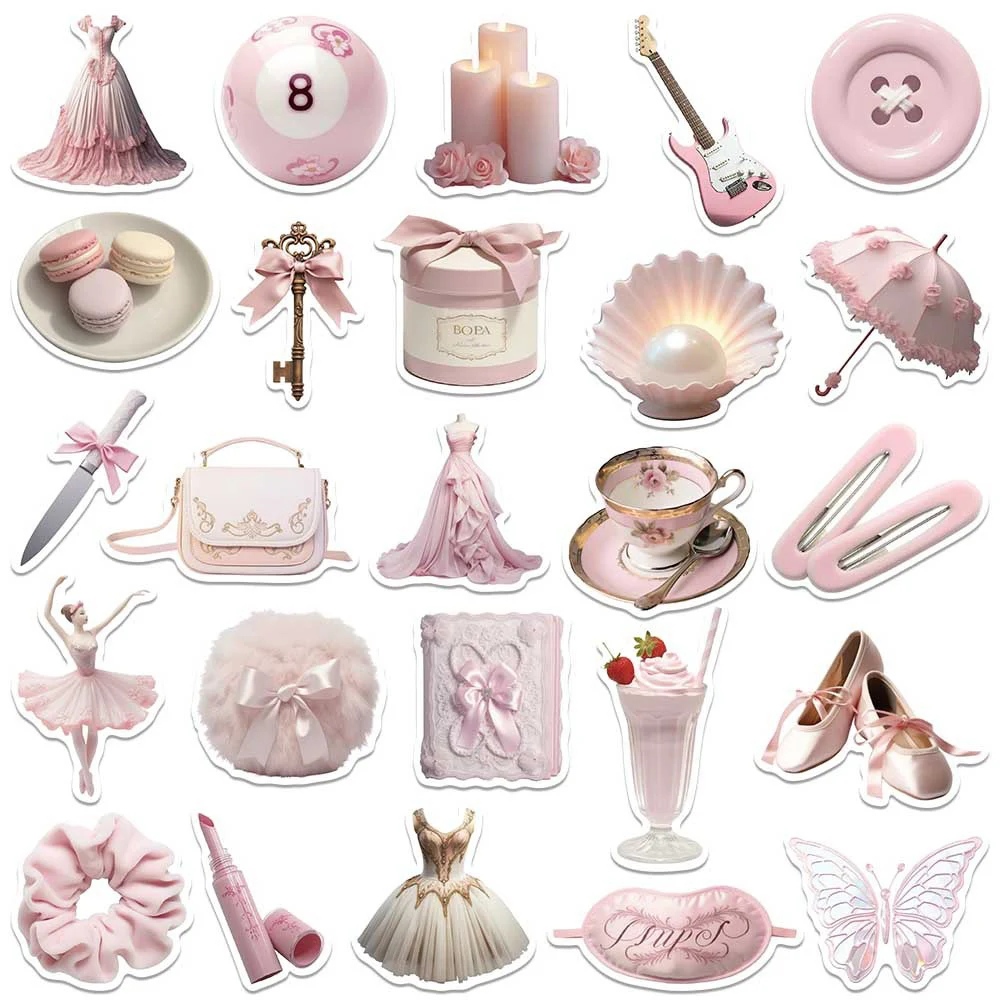 10/30/50pcs Ins Style Pink Girl Heart Stickers Aesthetic Cute Ballet Decoration Sticker DIY Laptop Wall Coquette Cartoon Decals