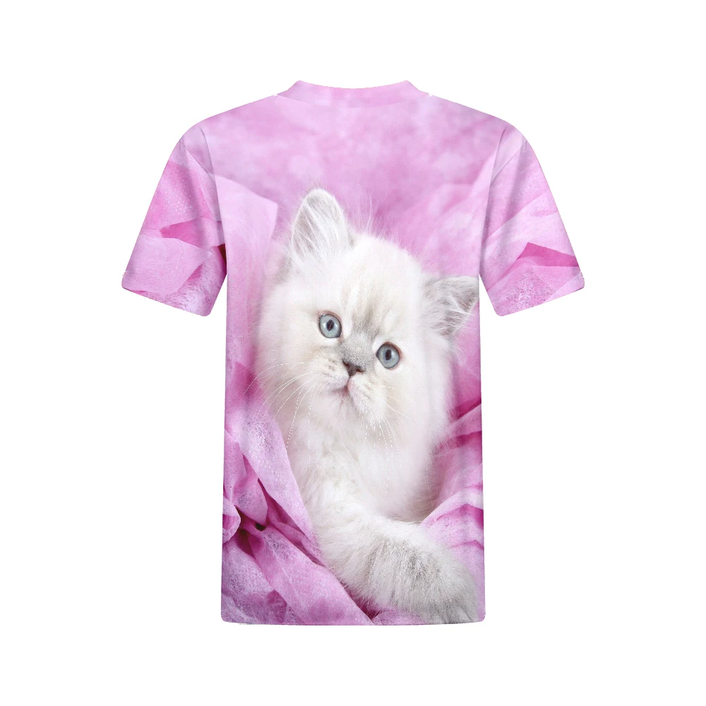 2024 summer retro cartoon cat cute round neck short sleeved T-shirt for women comfortable and versatile casual commuting style