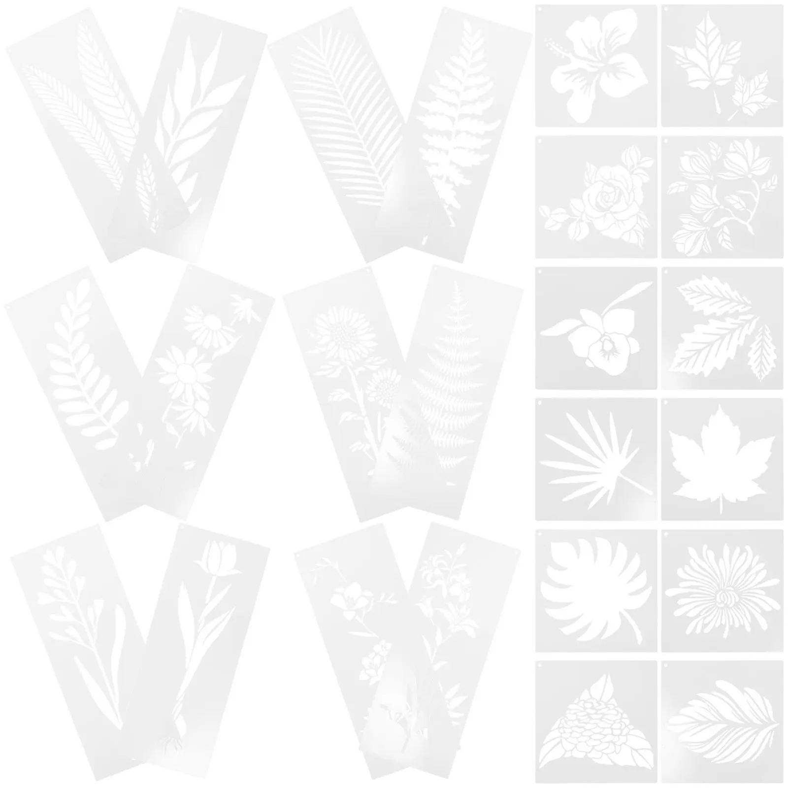 24Pcs Painting Stencils Reusable DIY Plastic Templates for Crafts Wall Wood Fabric Multi-Function Flower Plant Patterns