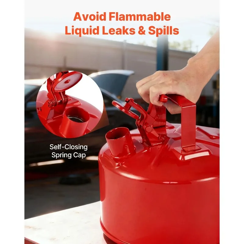 

【From China】 Safety Can 2.5/5 Gallon Type I Safety Can with Stainless Steel Self-Closing Lid and PE Funnel with Ergonomic Han