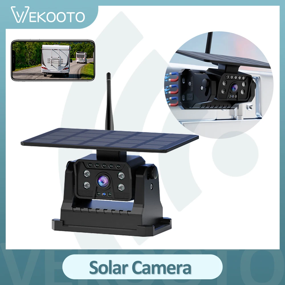 

Solar Magnetic Wireless Backup Camera 9600mAh Rechargeable 1080P Camera with Night Vision for Pickup RV Truck Connect Phone