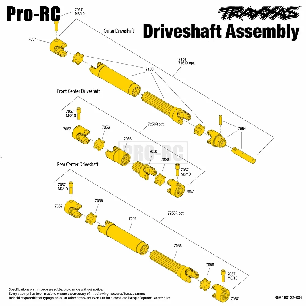 1Set Hard Steel 7250R Center Driveshafts & #7151X Front & Rear CVD Drive Shafts for 1/16 Traxxas E-Revo VXL SUMMIT SLASH RC Part