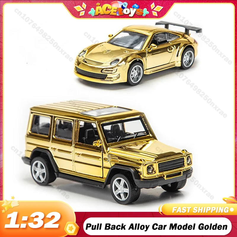 Pull Back Alloy Car Model Golden 1/32 Toy Diecasts Supercar Casting Door can Open Car Toys for Children Simulation Vehicle Gifts