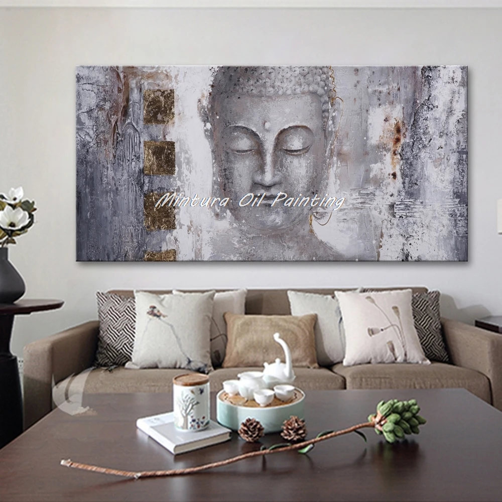 Mintura,Wall Picture for Living Room Decoration Handpainted Buddha Oil Painting on Canvas Modern Home Decor Art Poster No Framed