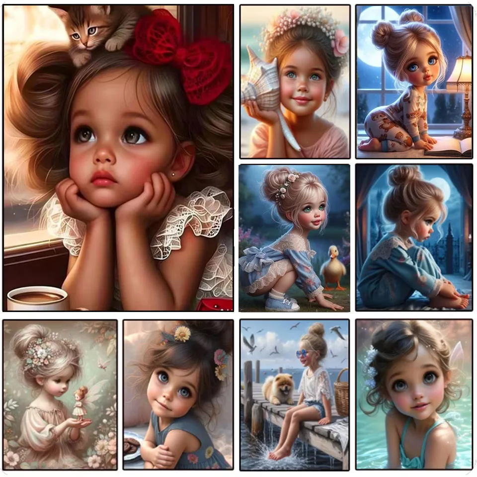 

DIY алмазная живопись, новинка 2025 года, милая маленькая девочка и собака, полная алмазная мозаика, художественная вышивка, набор для украшения дома