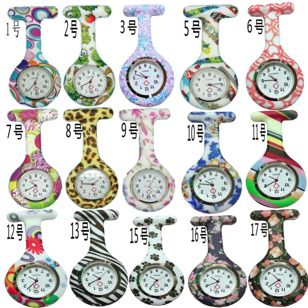 Mini Silicone Nurse Watch Clip On Fob Quartz Brooch Hanging Pocket Watch Fashion Patterned Doctor Medical Unisex Watches Clock