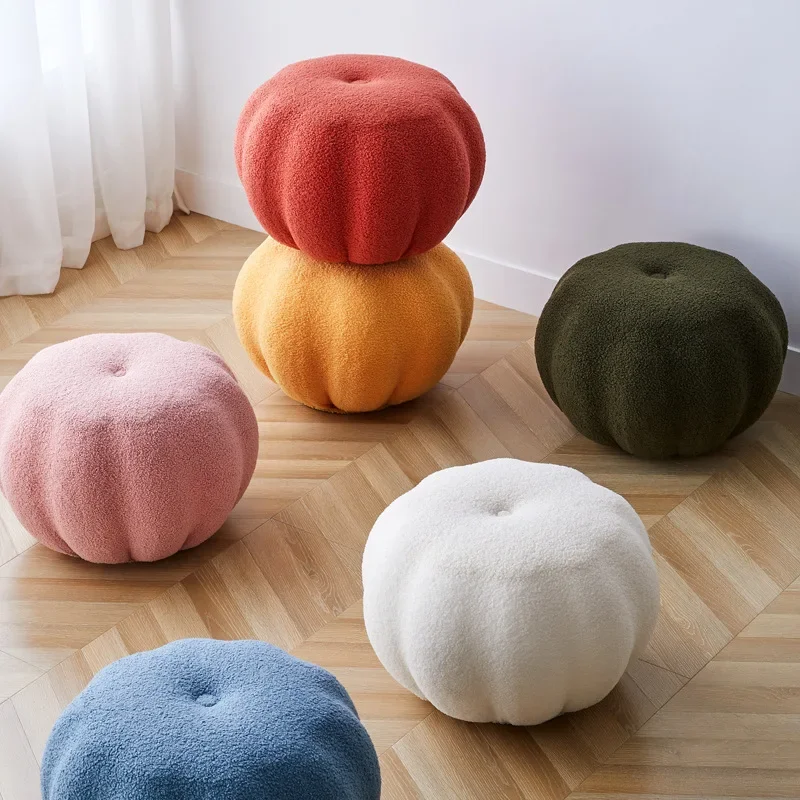 Pumpkin Sofa Stool Living Room Shoe Changing Stool Bedroom Soft Plush Round Stool Available in Multiple Colors