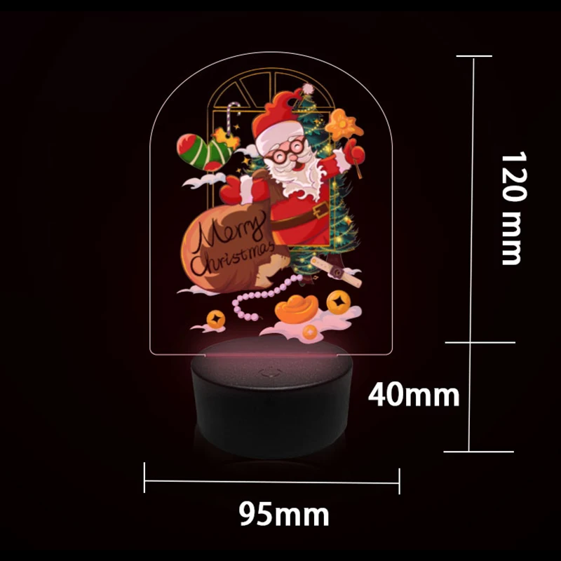 Personal isierte Nachtlicht USB führte kunden spezifische 3D-Lampe Schlafzimmer Nachtlicht für Weihnachts geschenk schwarze Basis 7 Farbe Weihnachts dekoration