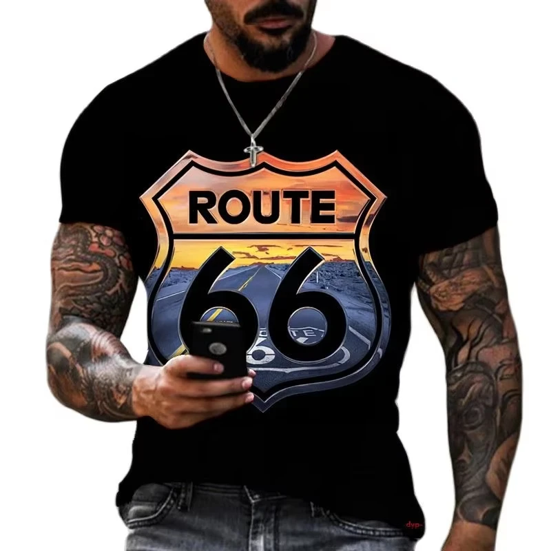 

Newest Summer Man Clothing Male 3d Printed Classic Retro Short Sleeve Top Route 66 T Shirt Men Streetwear Short Sleeve T Shirt