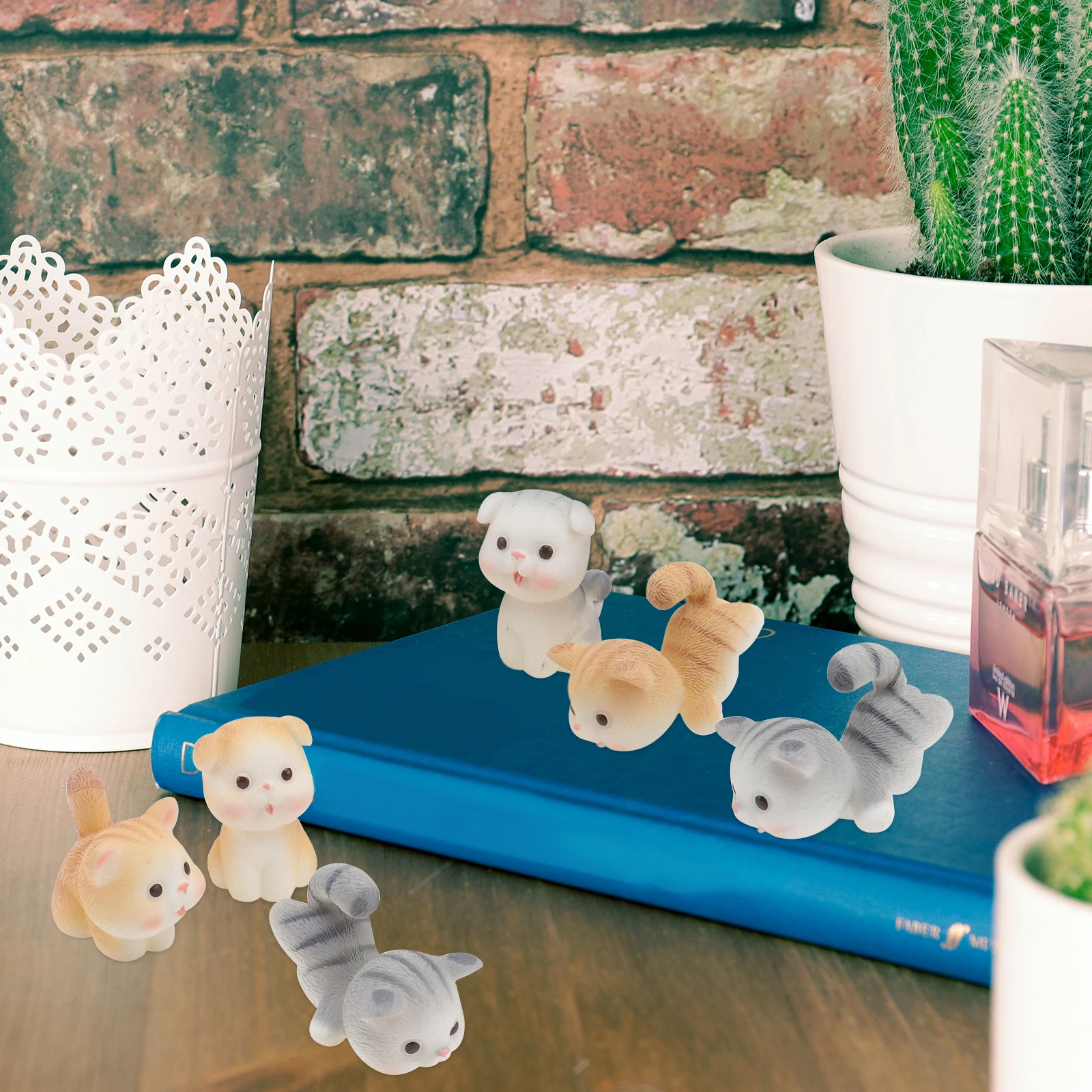 

6Pcs Resin Cat Mini Sculptures Colorful Bonsai Decoration Garden Micro Landscape Creative Home Ornament