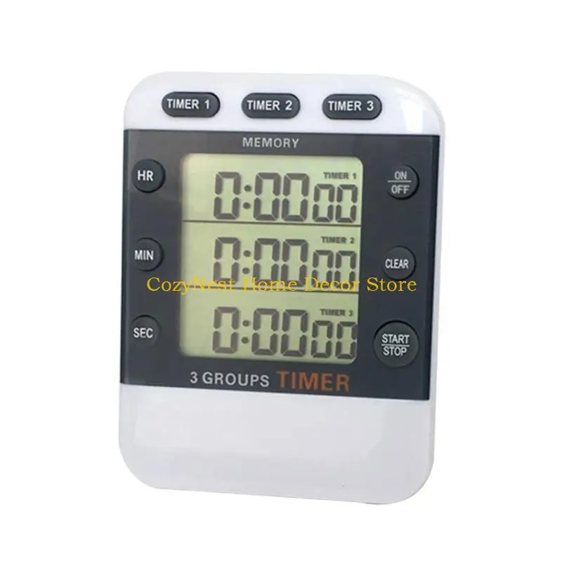 92MF Pocket Timer Digital Kitchen Cooking Timer 3 Channel Simultaneous Timing Count Up/Down Timer with Magnet and Back Clip