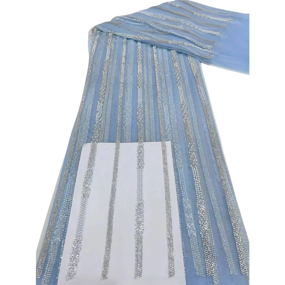 

Africa J-1406982 Embroidered Tulle Net Fabric With Beads Luxury French Sequins Mesh Lace Evening Wedding Party