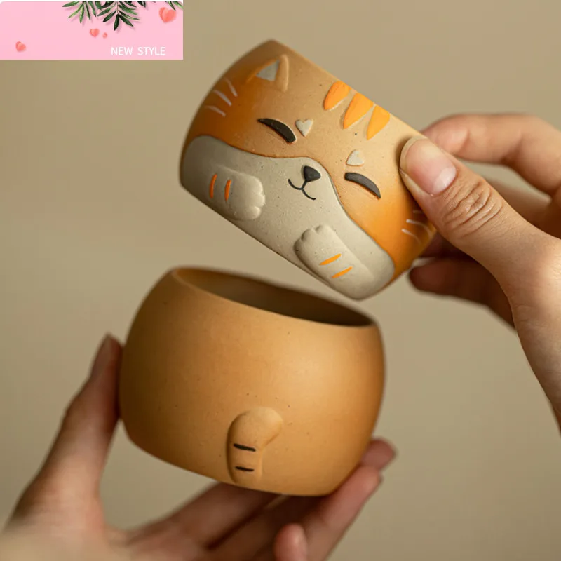 

150 мл мультяшная ручная роспись деревянная чашка с рыбьим котом, роскошная чашка для чая, чашка с ароматом чая, чашки Jianzhan Master, посуда для напитков, ремесло