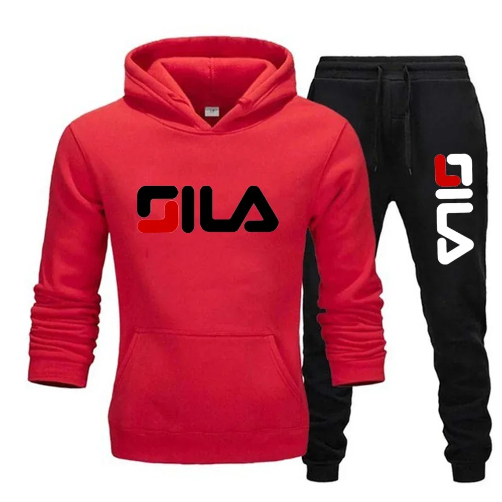 A two-piece loose sportswear fitness set featuring a pullover hoodie and casual pants for men and women in autumn and winter