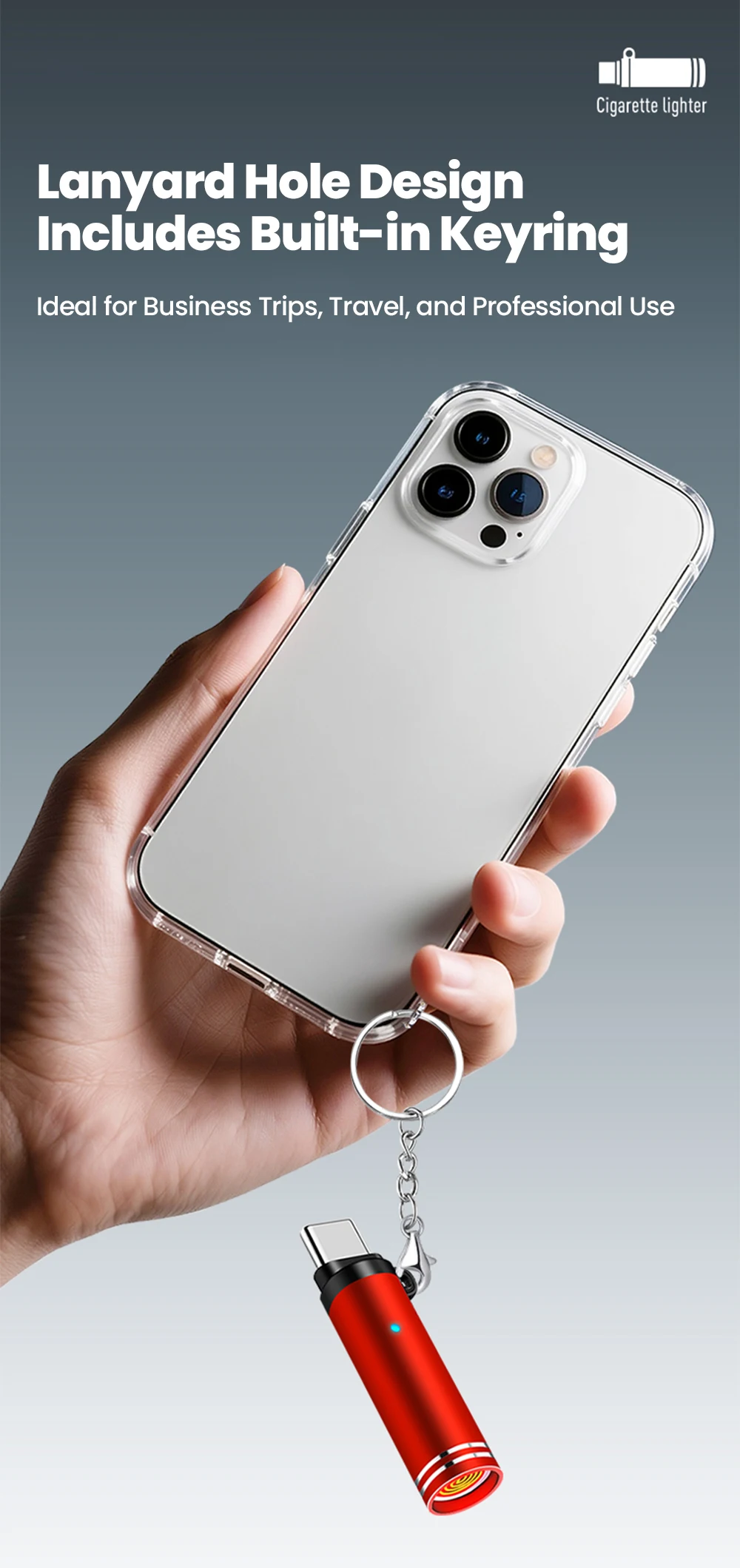 Elough Type C Mini Portable Lighter Air Blast Cigarette Lighter Outdoor Safety Windproof Explosion-Proof Lighter for IPhone15-17