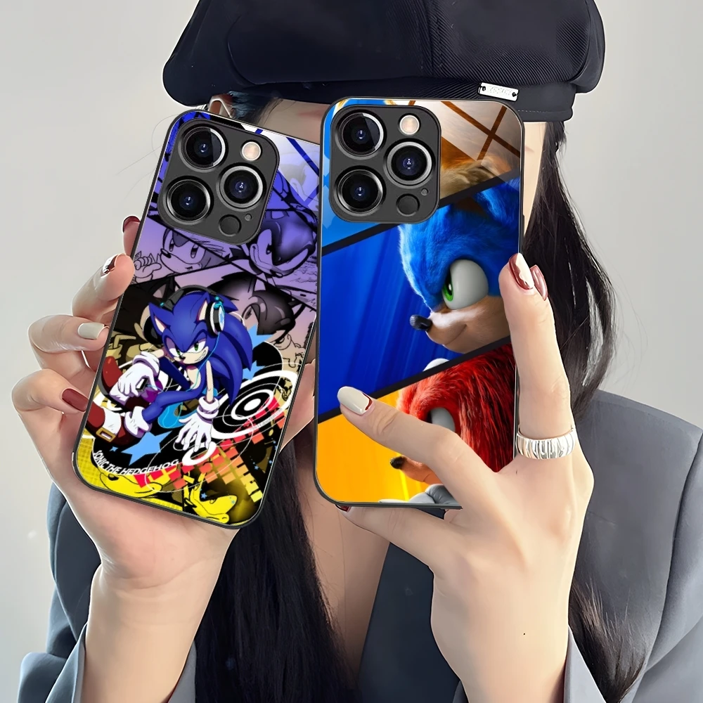 

Hedgehog S-Sonic Mobile Cell Phone Case for iPhone 16 15 14 13 12 11 X XR XS 8 Pro Max Plus Mini PC Glass Phone Cover Shell