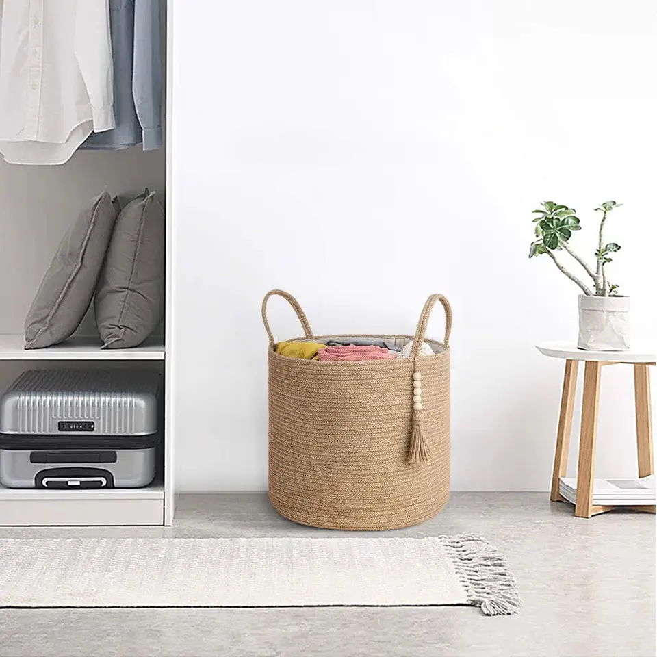 Natural Jute Rope Storage Basket with Handles