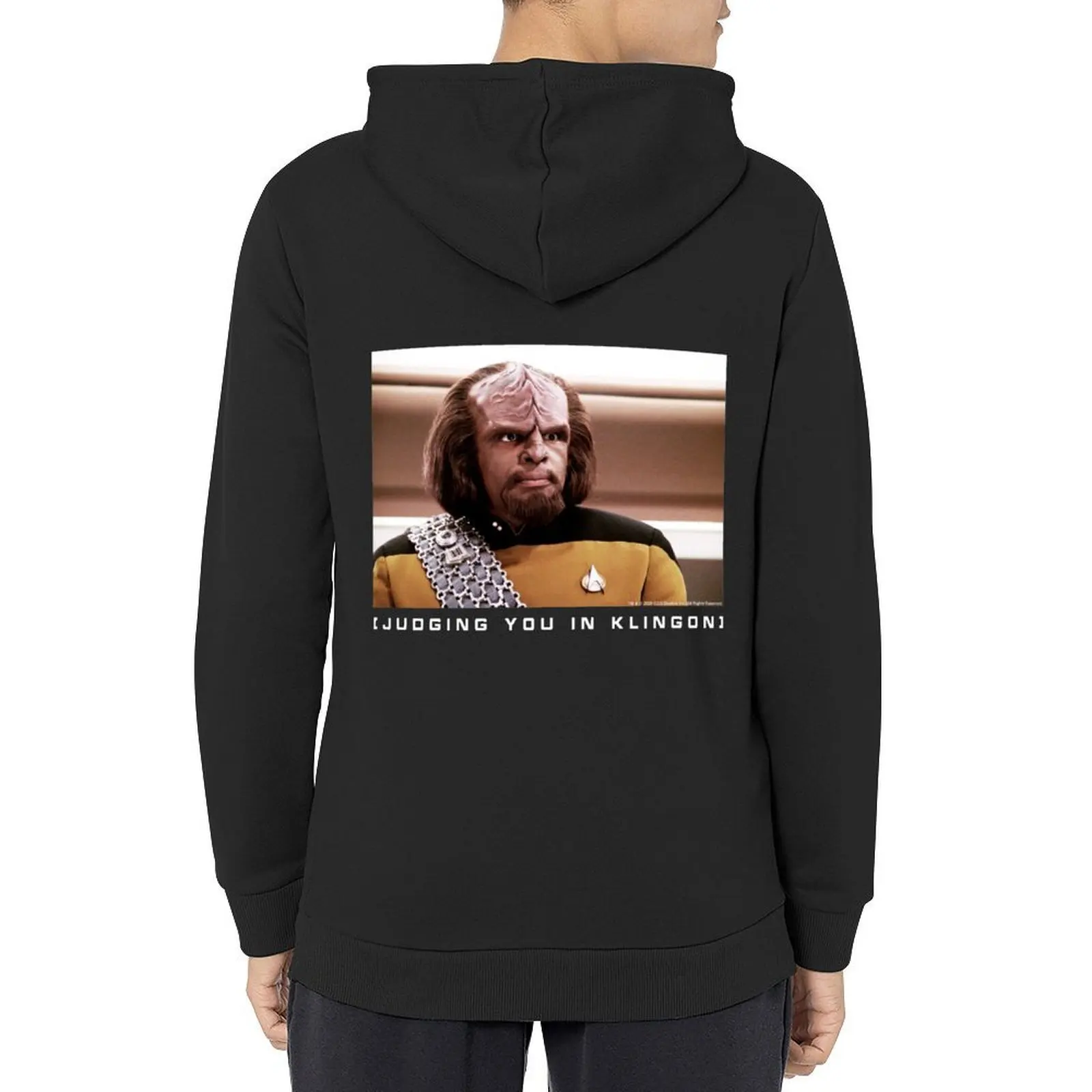 

Star Trek Next Generation Worf ( Judging You In Klingon) Portrait Hoodie fashion men japanese hoodie