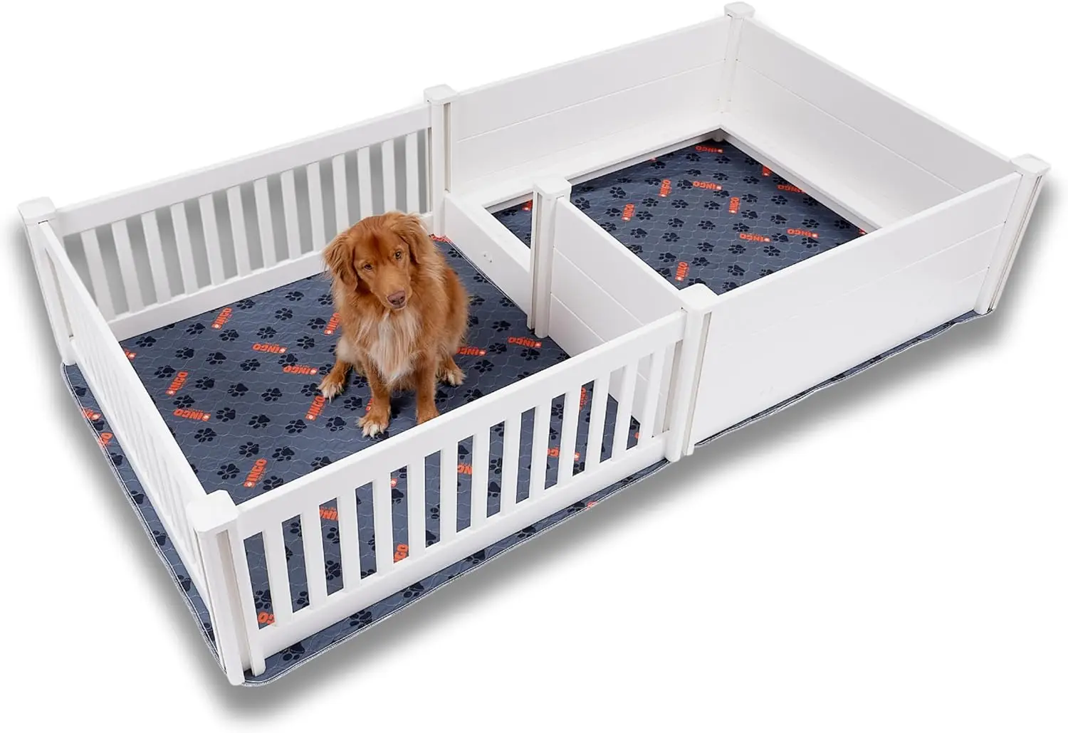 

Dingo-XL Whelping Box for Dogs | 94” x 48” (Dual Zone) | 2 Free Washable Pee Pads + 2 Free Storage Bags | DingoSafe Rail System