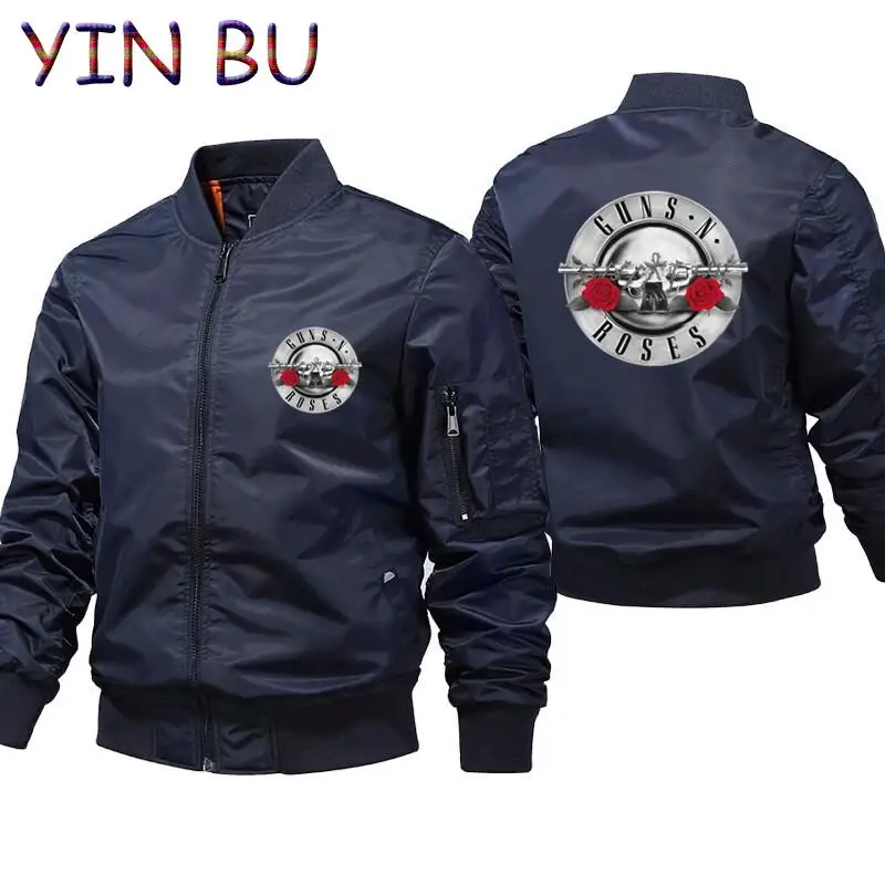 Men's Gun And Roses Rock Band Guns N Roses Zipper Bomber Jackets Thick Winter Windbreaker Jacket Pilot t shirt Coat Plus Size XL
