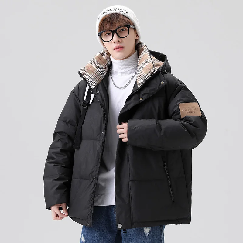 Winter CLothing Wave Cut Down Jacket Men Hooded Windbreaker Solid Streetwear