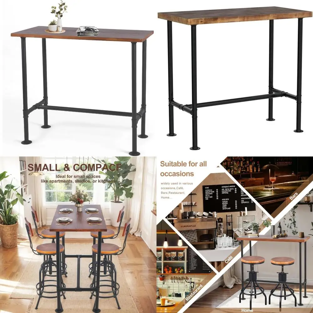 

Vintage Style Industrial Height Bar Table, 41.3 Inch Tall, Pipe Design, Suitable for Bistro, Rustic Kitchen, Dining, Breakfast,