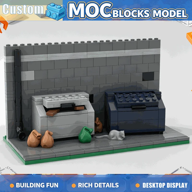 NEW 279Parts City Street Trash Dumpster Scene Model Building Blocks MOC Custom Puzzle DIY Creative Assembly Toy Collection Gift
