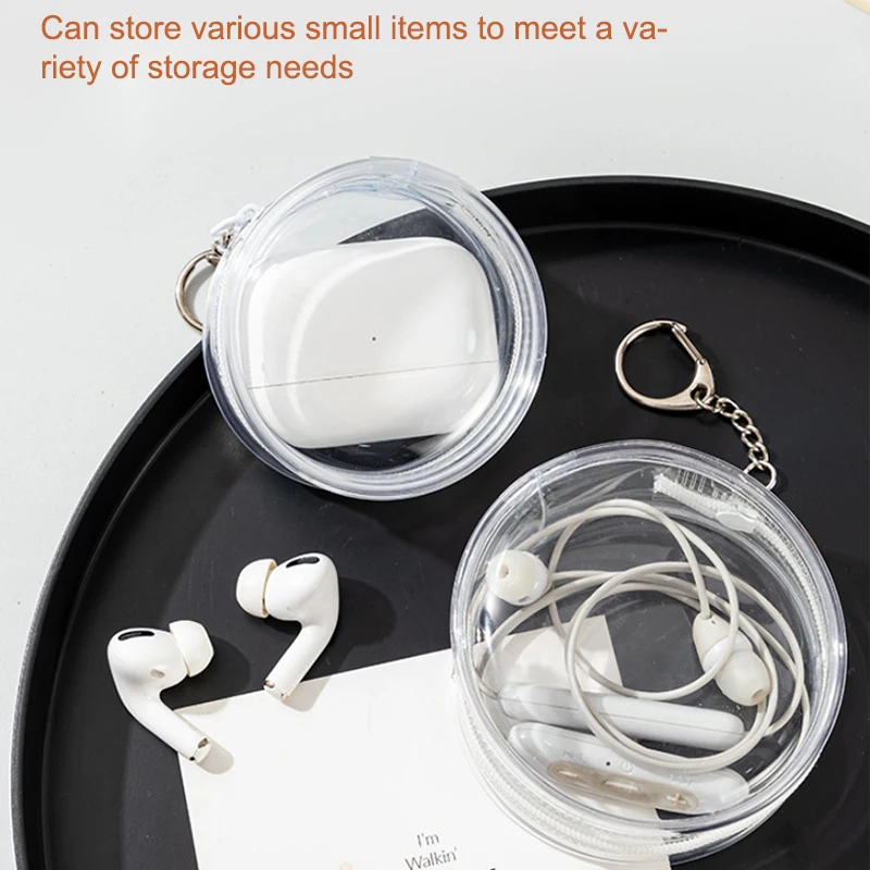 1Pcs Round Clear Hanging Bag Badge/Data Cable/Bluetooth Headset/Lipstick Storage Proof Display Pouch Plastic Thicken Wallet