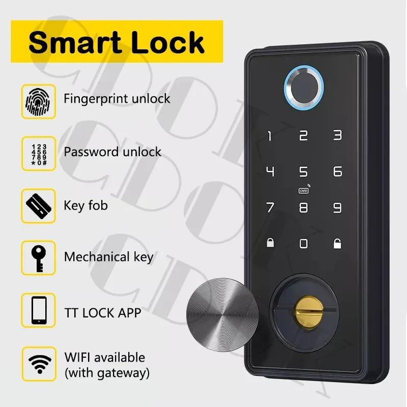 CDOK T1-TTlock Smart Lock, Black/Silver, Can Add Gateway Remote Management