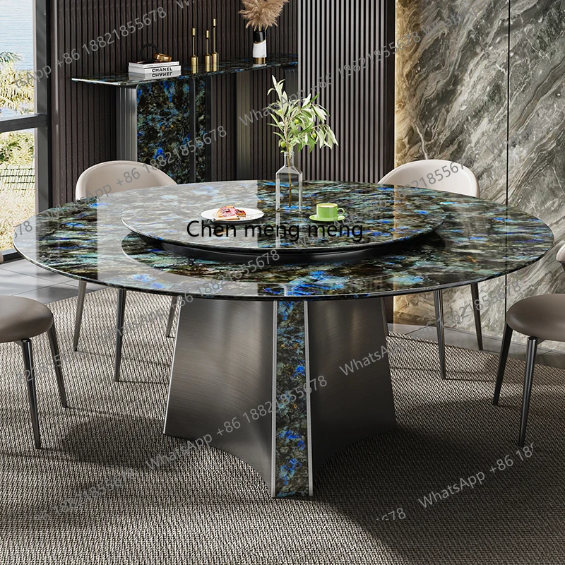 

Marbleround dining table Italian light luxury with turntable household supercrystalline stone dining table and chair combination