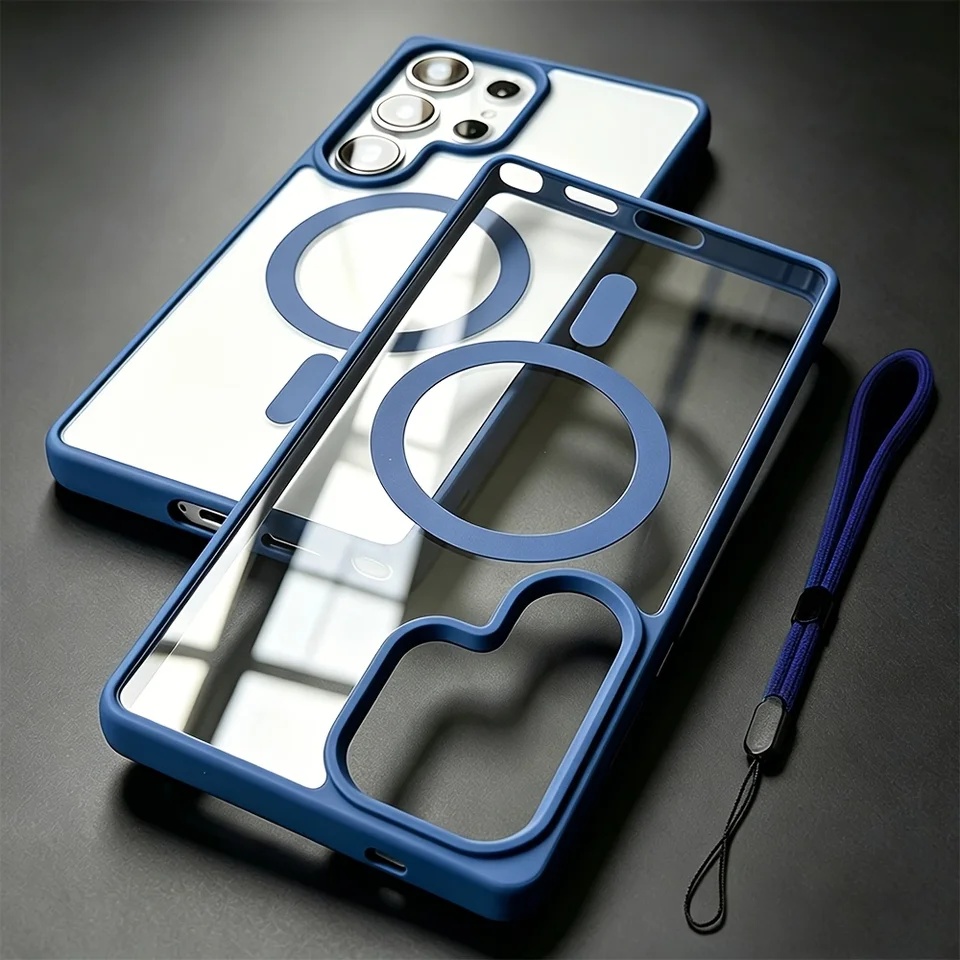 Funda magnética de acrílico transparente para Samsung Galaxy A57 A56 A55 A37 A36 A35 A26 A17 A16 A15 A07 A06 con cuerda para mano 3