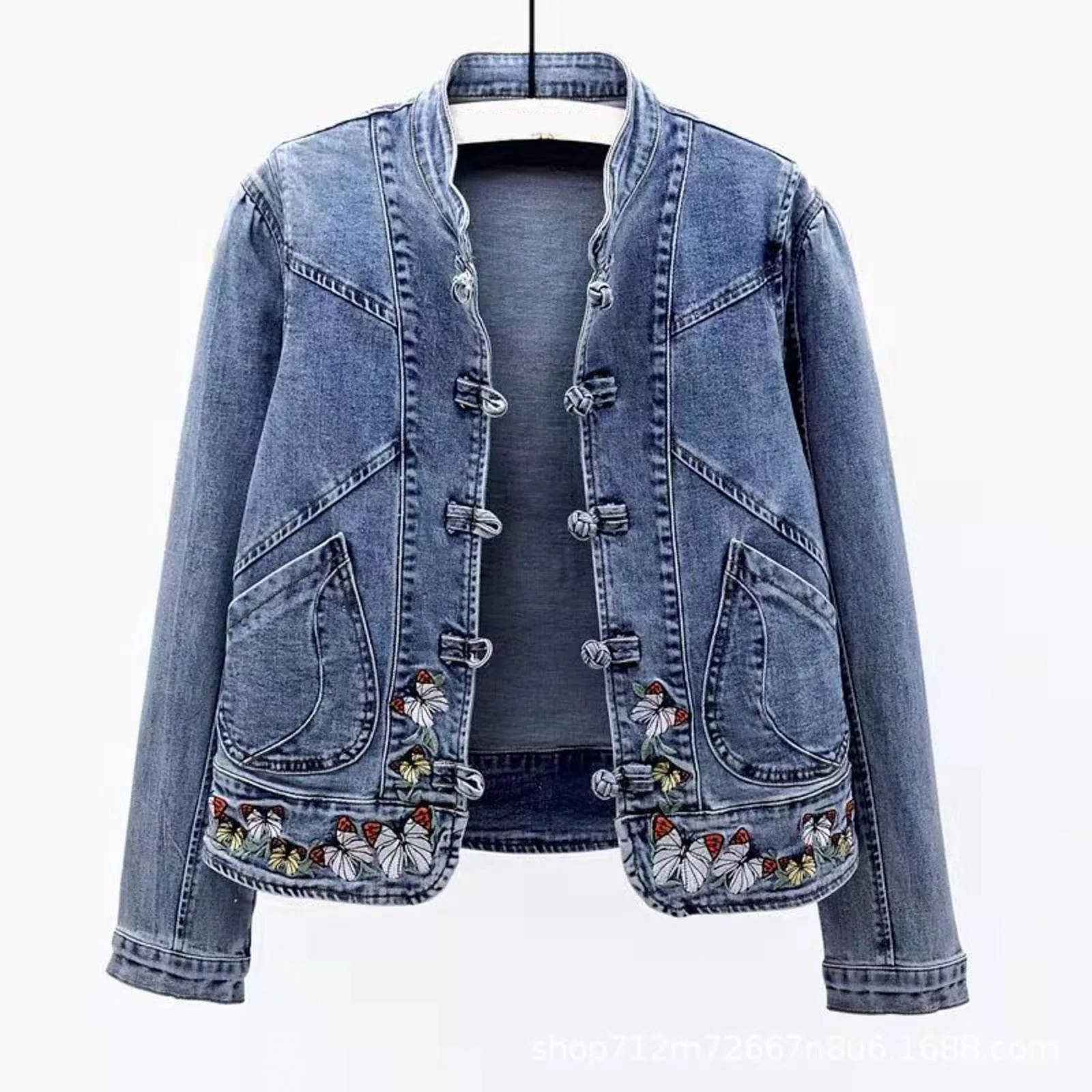 

Spring Autumn Women Embroidered Jeans Jacket Korean Fashion Basic Short Denim Jackets Vintage Streetwear Denim Cropped Jackets