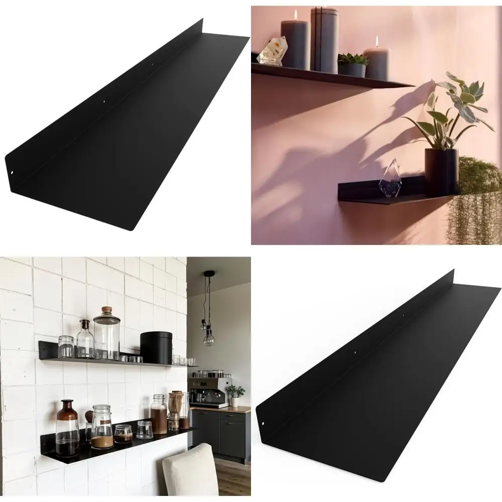 

Линейная плавающая полка, необработанная черненая сталь, сделано в США, сверхмощное настенное крепление, матовый черный цвет с порошковым покрытием 48x8, современный рустикальный фа